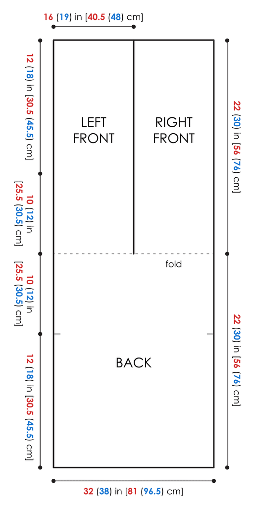 Sycamore Knit Ruana schematic showing finished measurements and construction