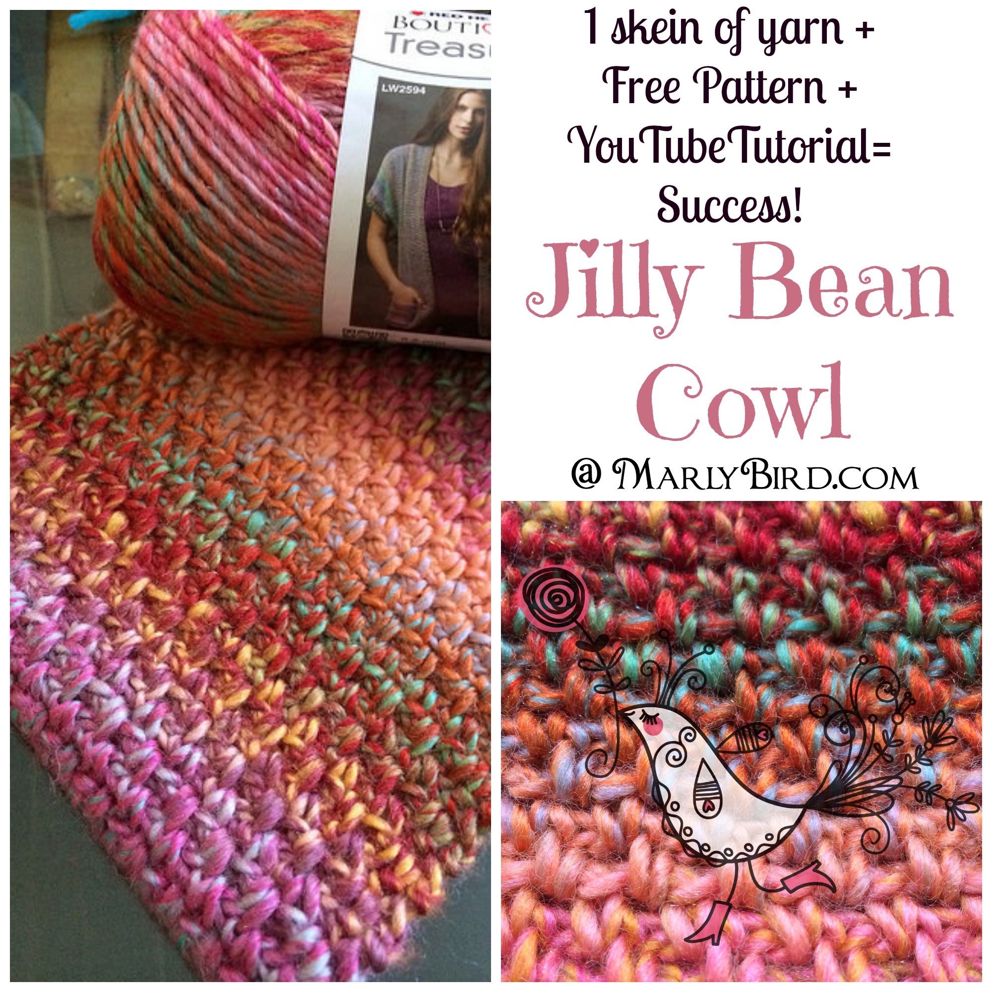 Jilly Bean Cowl Pattern by Marly Bird. Available at www.MarlyBird.com