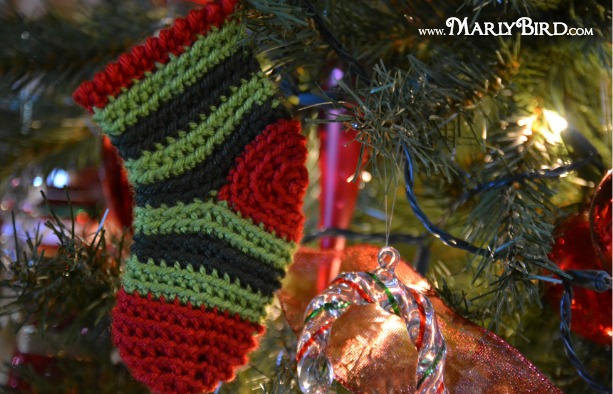 Crochet miniature stocking ornament