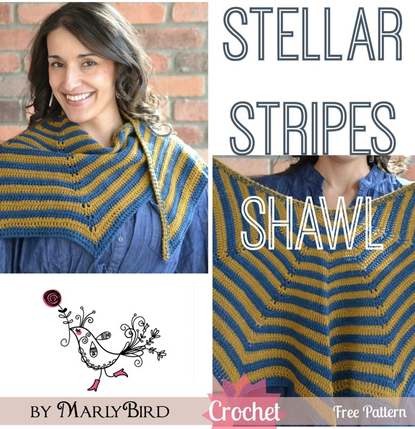 Stellar Stripes Crochet Shawl Free Pattern by Marly Bird