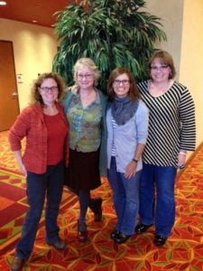 From 2014 event at Loopy Ewe, (L to R) Stephanie Pearl-McPhee, Ann Budd, Susan and Marly.