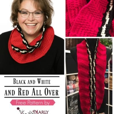 Free Crochet Cowl Pattern-Black and White and Red All Over Cowl