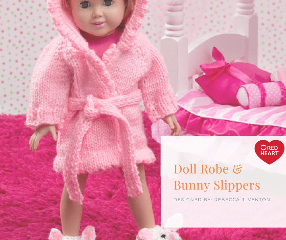 Red Heart Doll Robe & Bunny Slippers