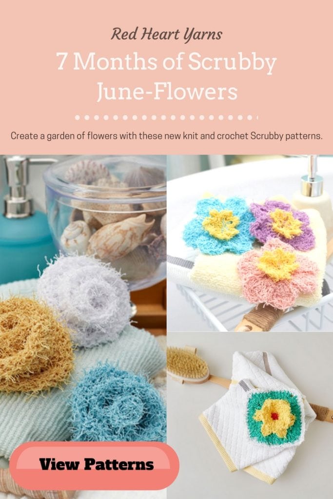 Knit and Crochet Flowers in Red Heart Yarns 7 Months of Scrubby June Theme