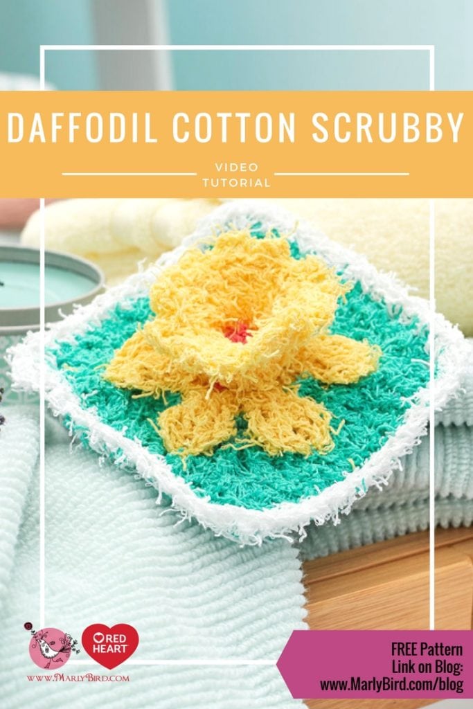 Daffodil Washcloth in Red Heart Cotton Scrubby-Free pattern and video tutorial
