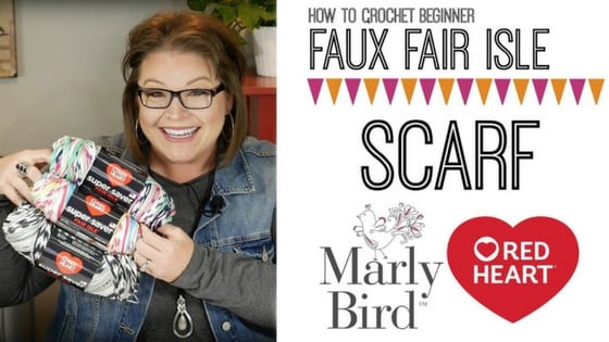 Video Tutorial with Marly Bird how to Crochet the Faux Fair Isle Crochet Scarf