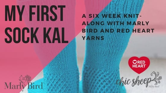 My First Sock KAL is a Knit-Along with Marly Bird and Red Heart Yarns