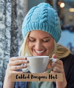 FREE Knitting Pattern-Cabled Pompom Hat