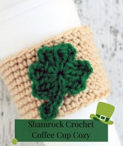 Shamrock crochet coffee cup cozy pattern