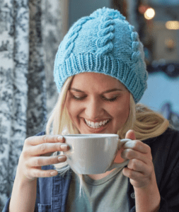 14 FREE Blue Hats Patterns-Cabled Pompom Hat