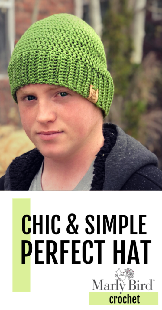 Chic and Simple Perfect Hat Crochet Pattern show in green yarn on a boy

