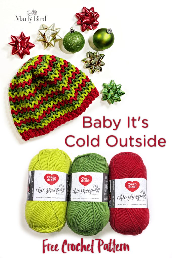 Baby It's Cold Outside Winter Crochet Hat made with 100% washable merino wool by Marly Bird. Easy beginner crochet hat pattern.