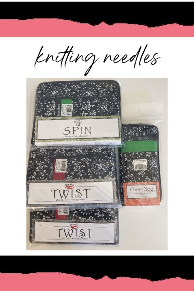 Spin and Twist types of ChiaoGoo knitting needles in black & white cases.