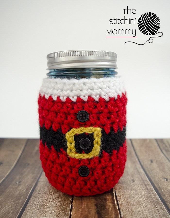 FREE Crochet Little Santa Mason Jar Cover designed by The Stitchin' Mommy