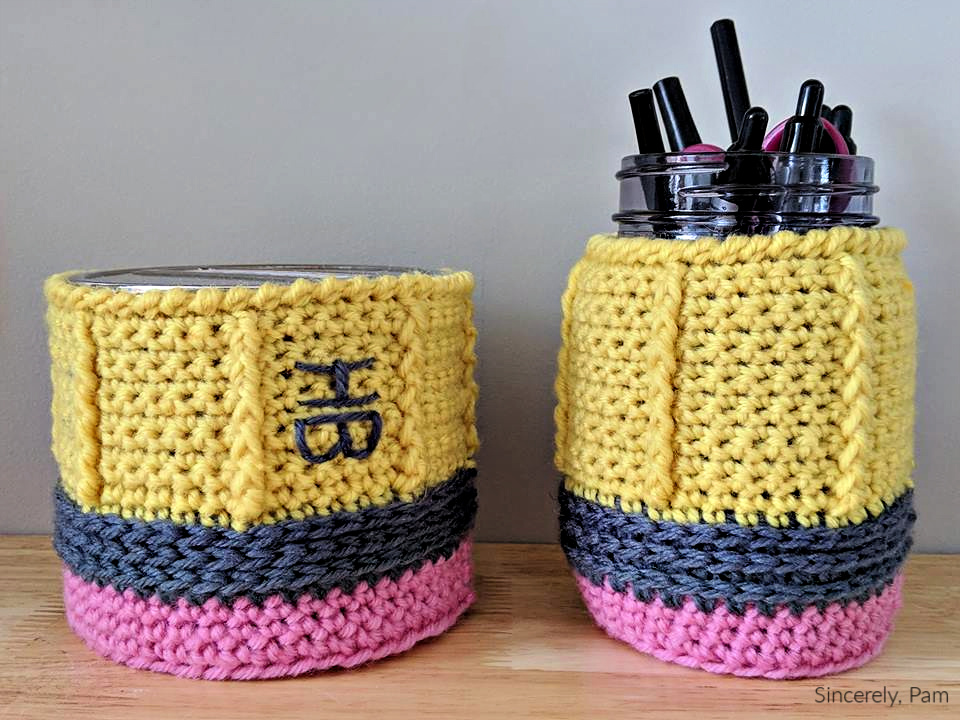 FREE Crochet Pencil Mason Jar Cozy designed by Sincerely Pam