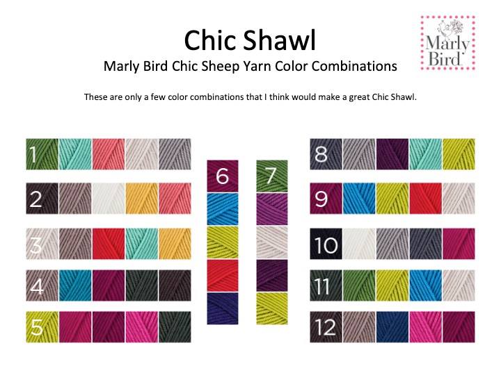 Chic Sheep by Marly Bird™ color combinations for the Chic Shawl-a crochet skill building class with Annie's