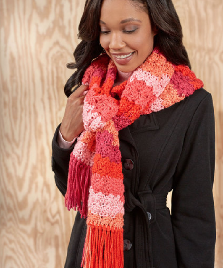 FREE Crochet Snazzy Stripe Scarf-Made with Pantone color of the year Living Coral