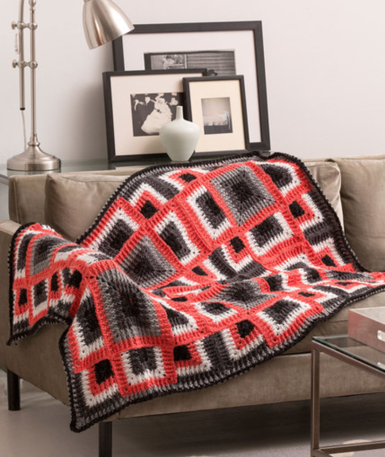 FREE Crochet Dynamic Squares Throw-Pantone color of the year Living Coral