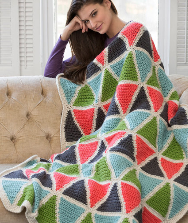 FREE Crochet Colorful Triangle Throw-Pantone color of the year Living Coral