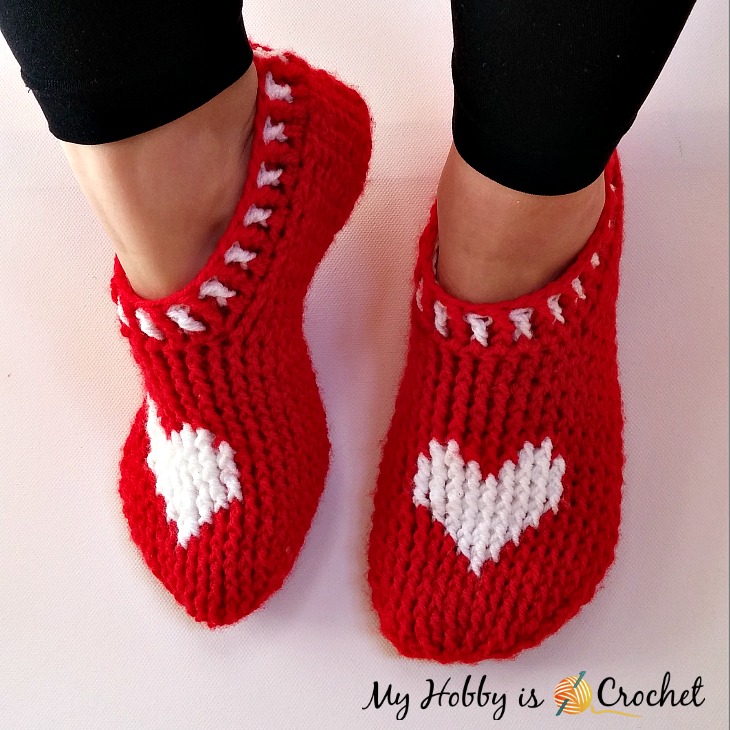 FREE Crochet Valentine Slippers by My Hobby is Crochet