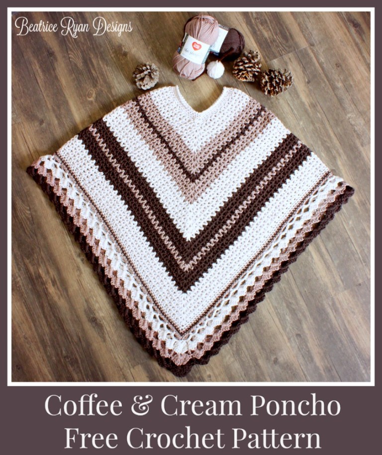 Beatrice Ryan Designs-Coffee and Cream Poncho-Chic Sheep Yarn-Chic Sheep FREE Patterns