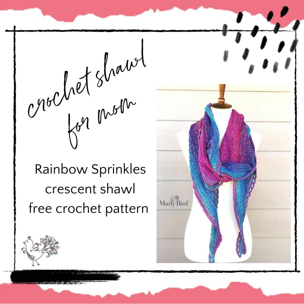 Rainbow Sprinkles crescent shawl free crochet pattern