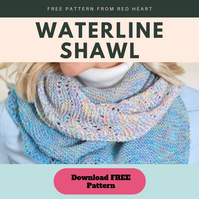 Link to Download the FREE Waterline Lace Knit Shawl from Red Heart