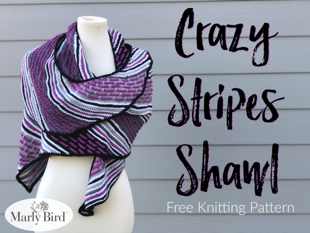 Crazy Stripes mosaic knit shawl pattern - Marly Bird