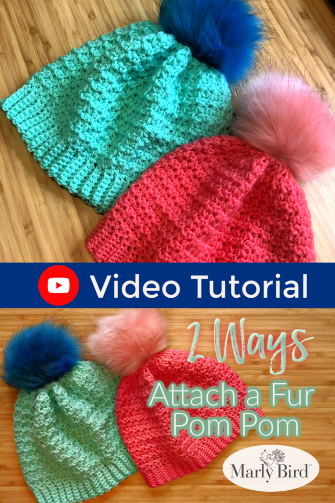 Video Tutorial with Marly Bird how to attach a removable pom pom to knit and crochet hats