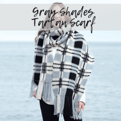 Crochet Tartan Scarf in Shades of Gray