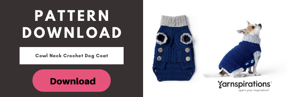 Download the FREE Cowl Neck Crochet Dog Coat Pattern