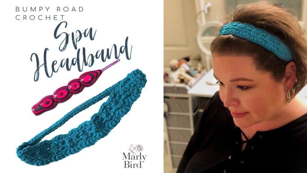 Free crochet spa headband pattern by Marly Bird in cotton yarn, ready for your skincare routine