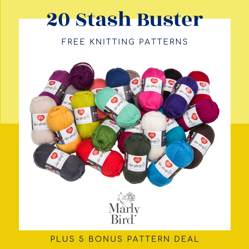 20 Stash Buster Knitting Patterns Image of pile of worsted weight yarn