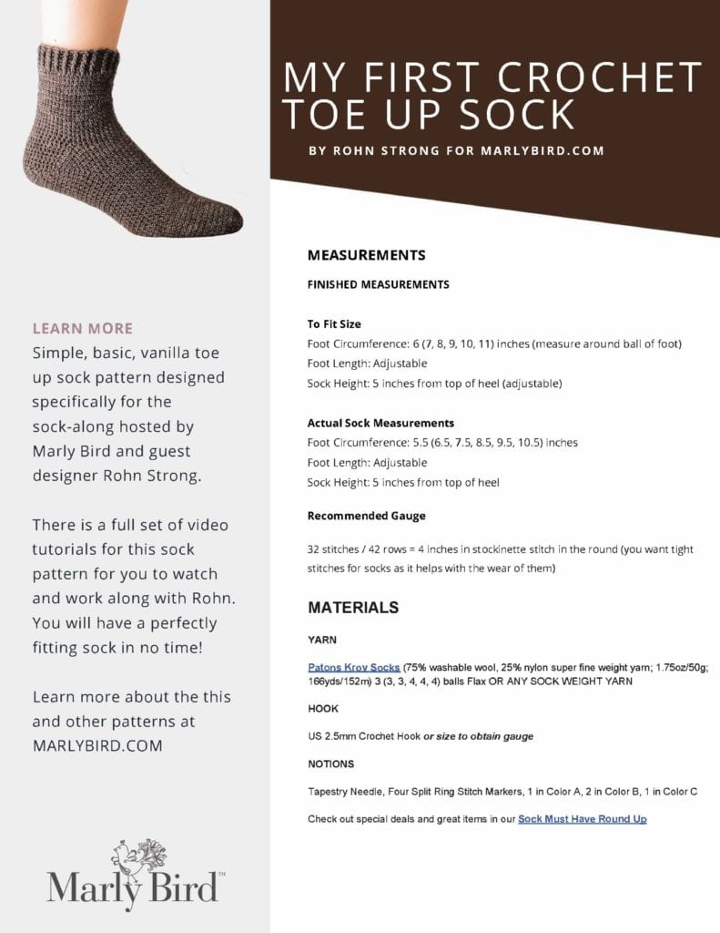 My First Crochet Toe Up Sock PDF - Crochet Sock How to - Marly Bird 