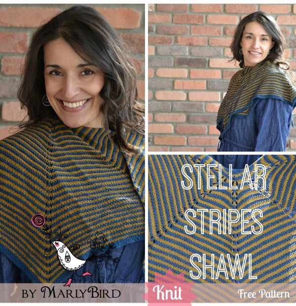 Knit version of a striped shawl free pattern