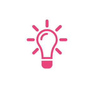 A neon pink light bulb icon glowing against a solid black background, symbolizing creativity and innovation in knit and crochet patterns. -Marly Bird