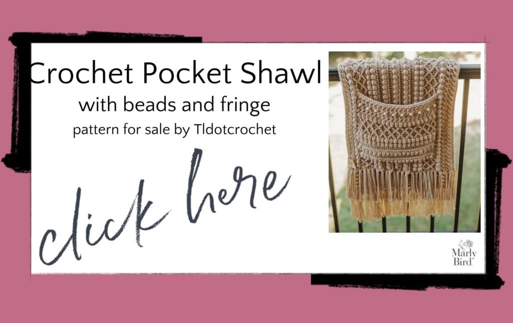 Boho crochet shawl pattern with pockets, beads and fringe
