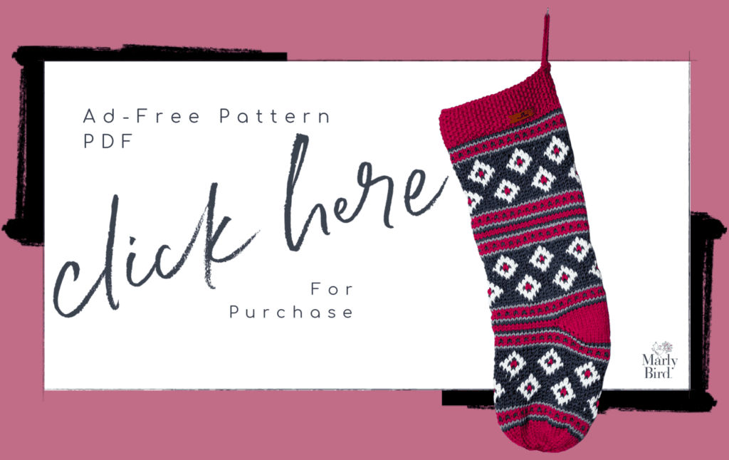 Uptown Chic Knit Christmas Stocking by Marly Bird - Click Here for Ad-Free Pattern PDF for Purchase. 