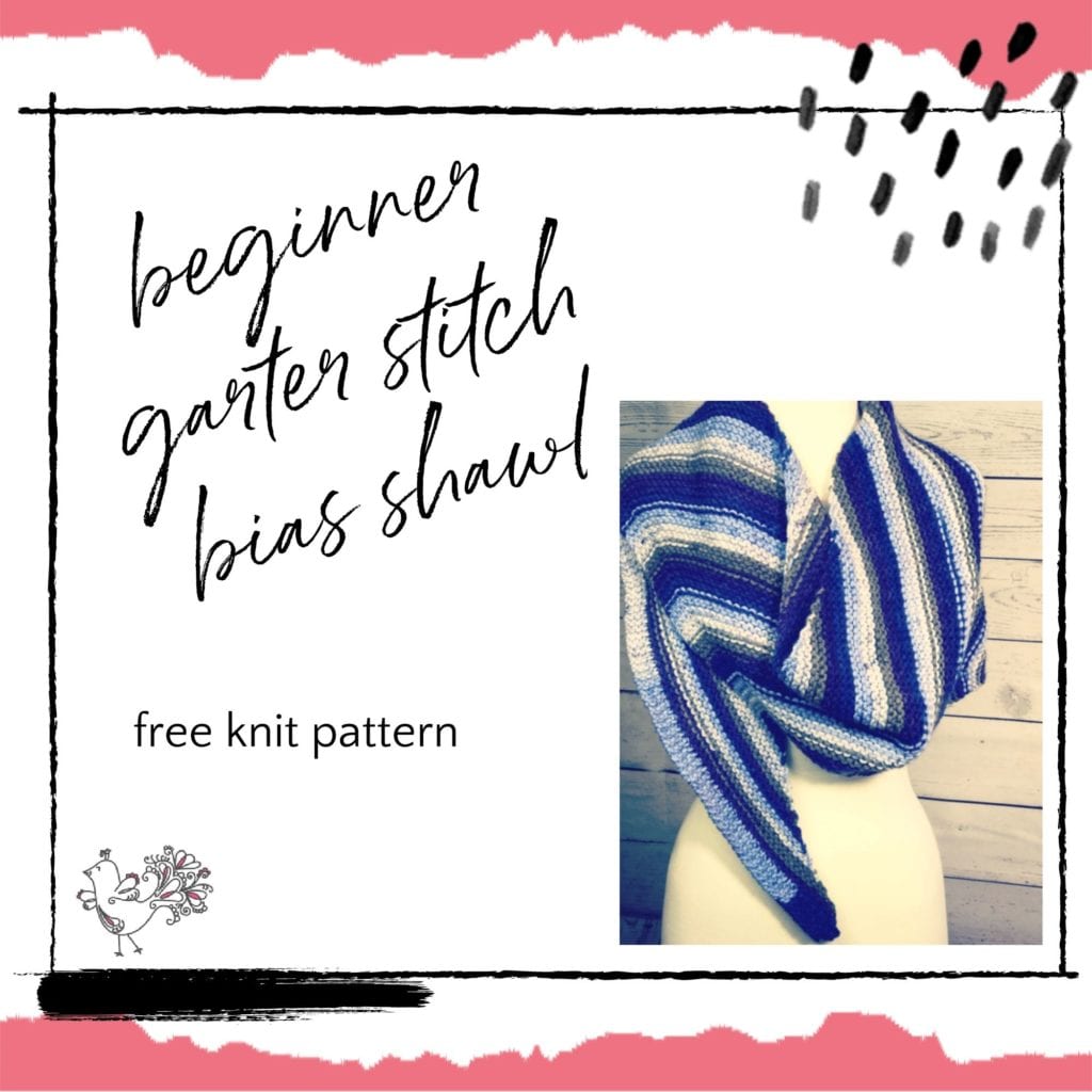 Beginner knit garter stitch bias shawl pattern by Marly Bird