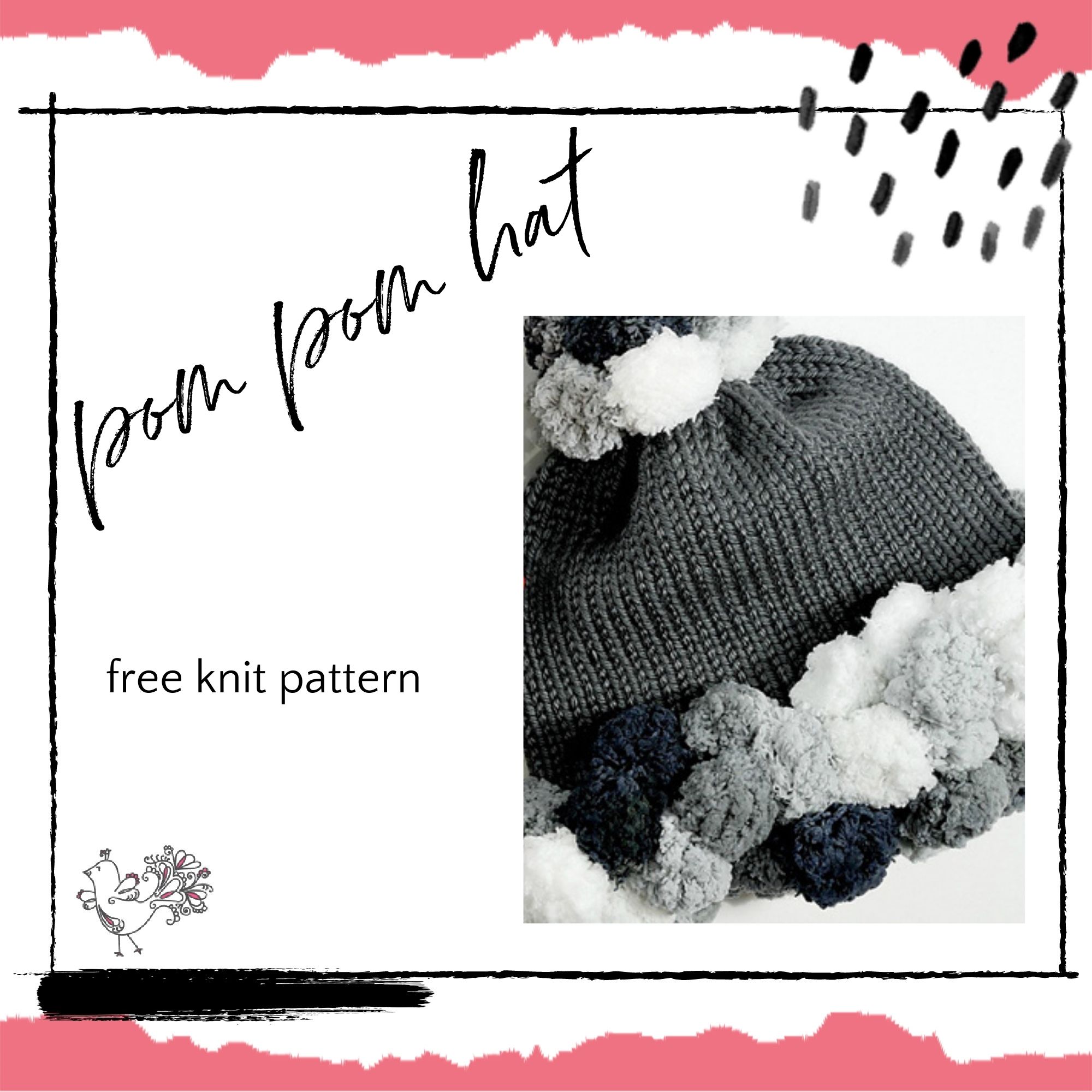 Pom Pom knit hat free pattern