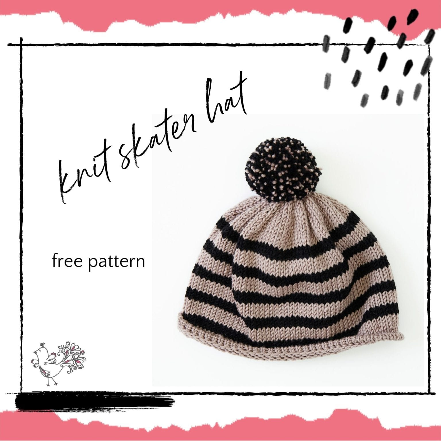 Knit Skater Hat Free Pattern Striped, Unisex, Sporty Hat Design