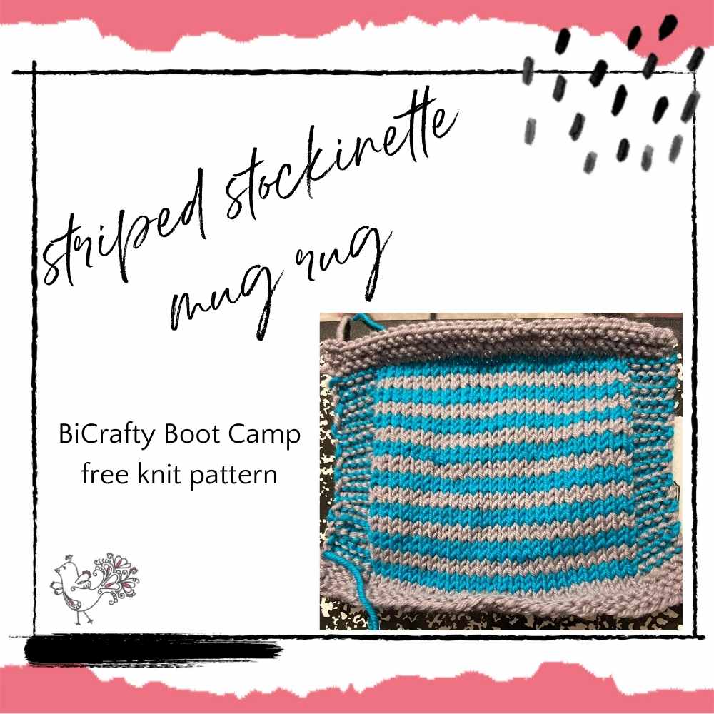 striped stockinette knit mug rug free pattern