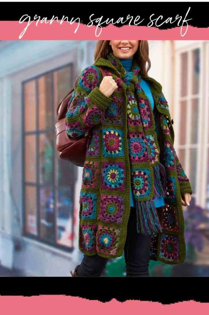 granny square crochet scarf free pattern