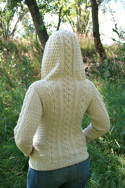 cable knit cardigan with hood and pockets