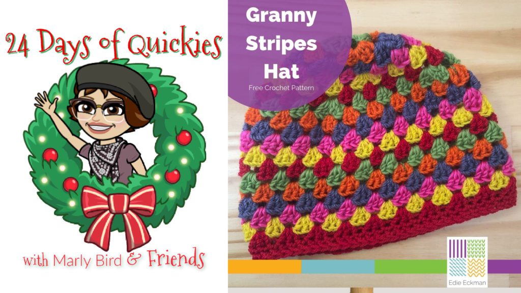 Granny stripes crochet hat in red, lime, pink, blue, orange green. A really colorful crochet gift idea!