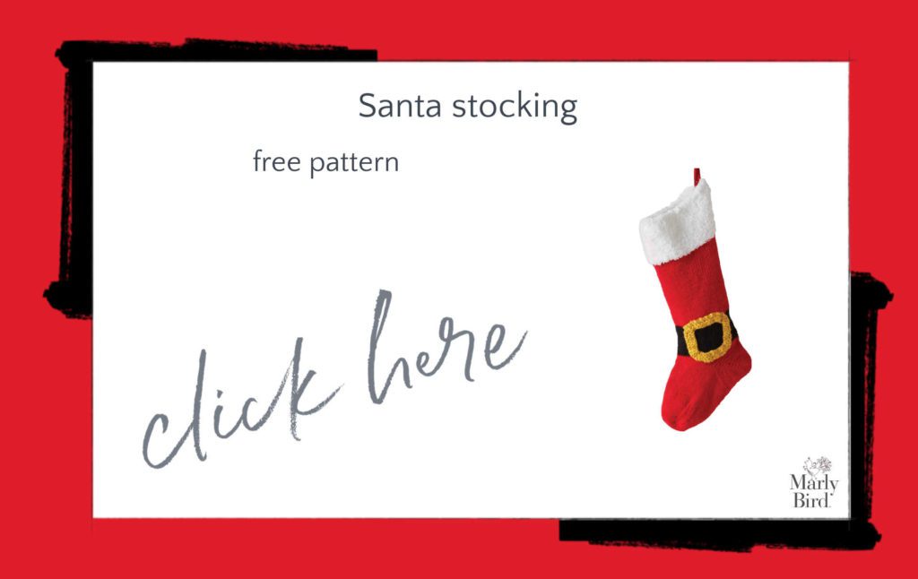 Santa stocking free knitting pattern with text. Knit and crochet santa claus patterns - Marly Bird