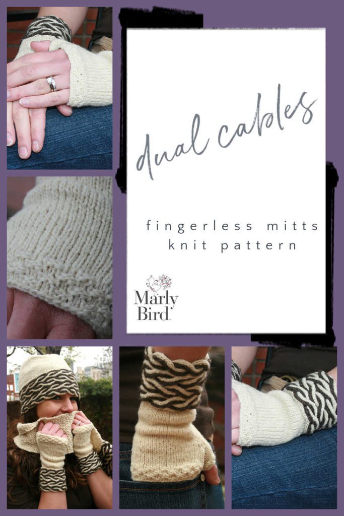 dual cables fingerless mitts knit pattern