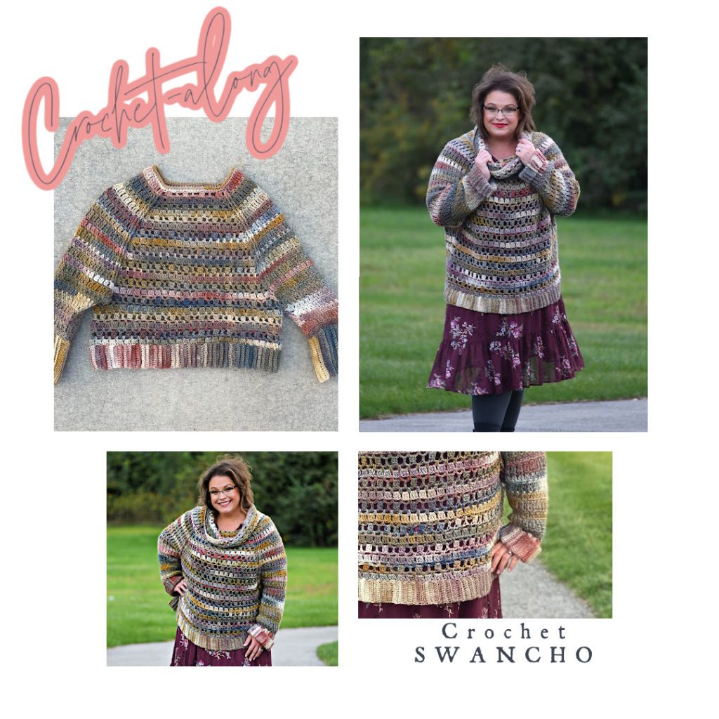 photo collage of the crochet swancho 2022 crochetalong project
