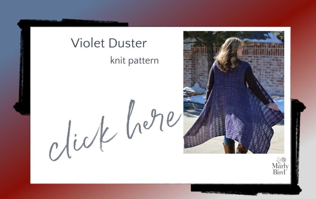 violet duster knit vest pattern by Marly Bird