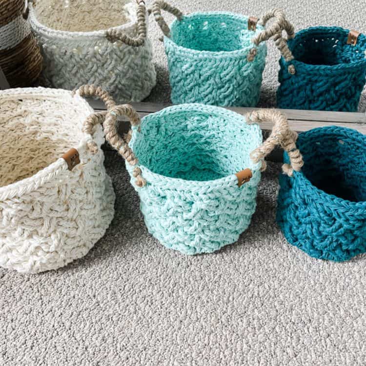crochet cable baskets